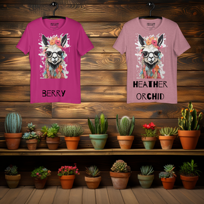 Hipster Llama Shirt Berry and Heather Orchid