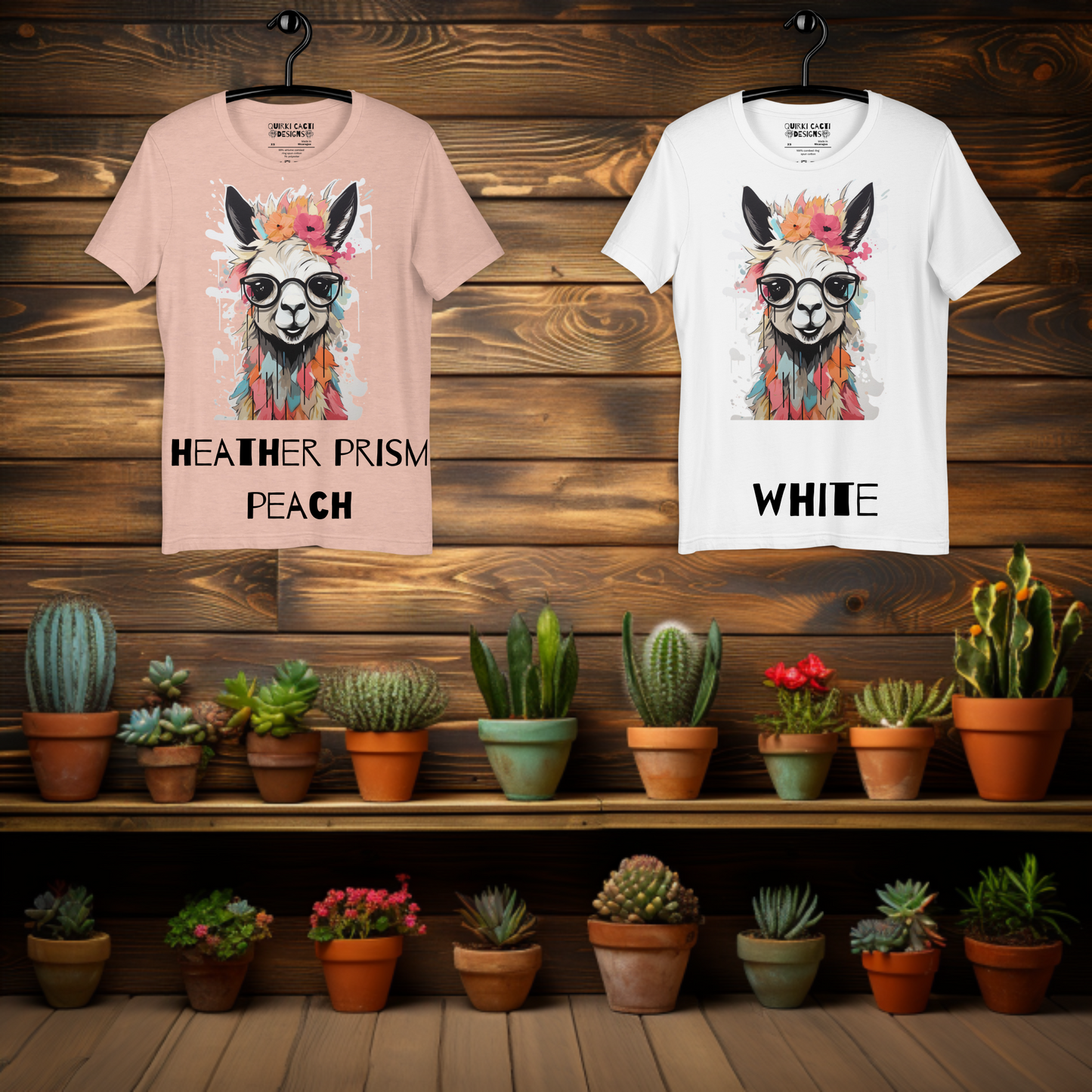 Hipster Llama Shirt Heather Prism Peach and White