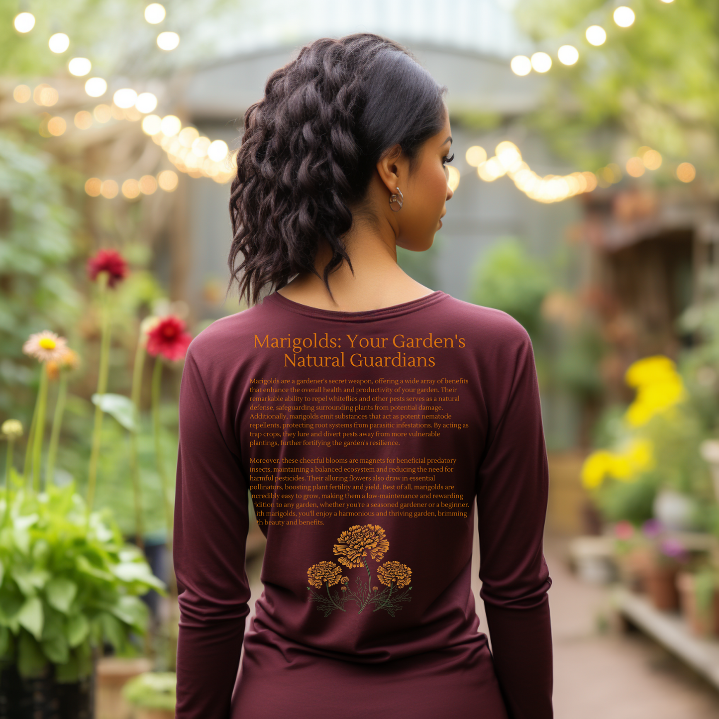 Apothecary shirt, Marigold flower shirt for gardeners and crunchy moms. 