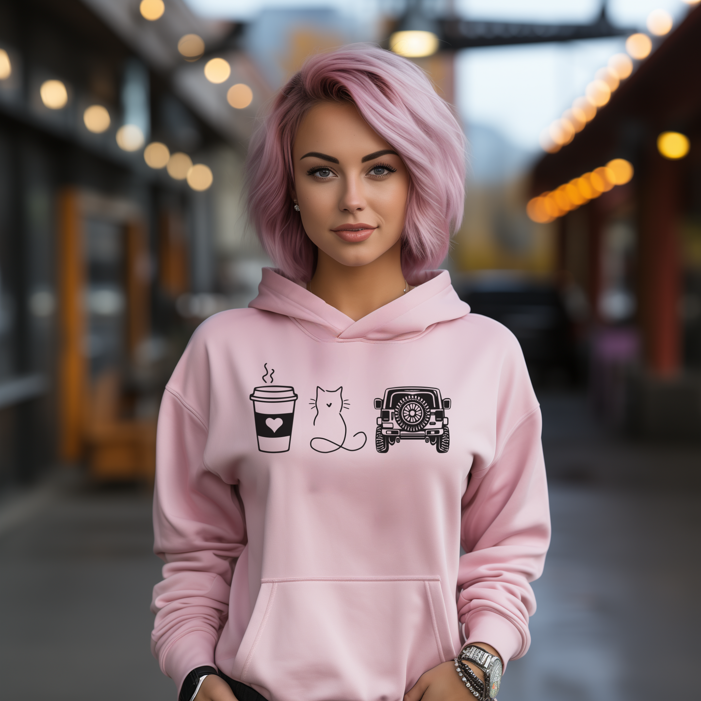 Coffee Cats and Jeep Offroading Hoodie