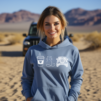 Cute Jeep Girl Offroading hoodie with my favorite things Coffee Cats and Jeep Wrangler